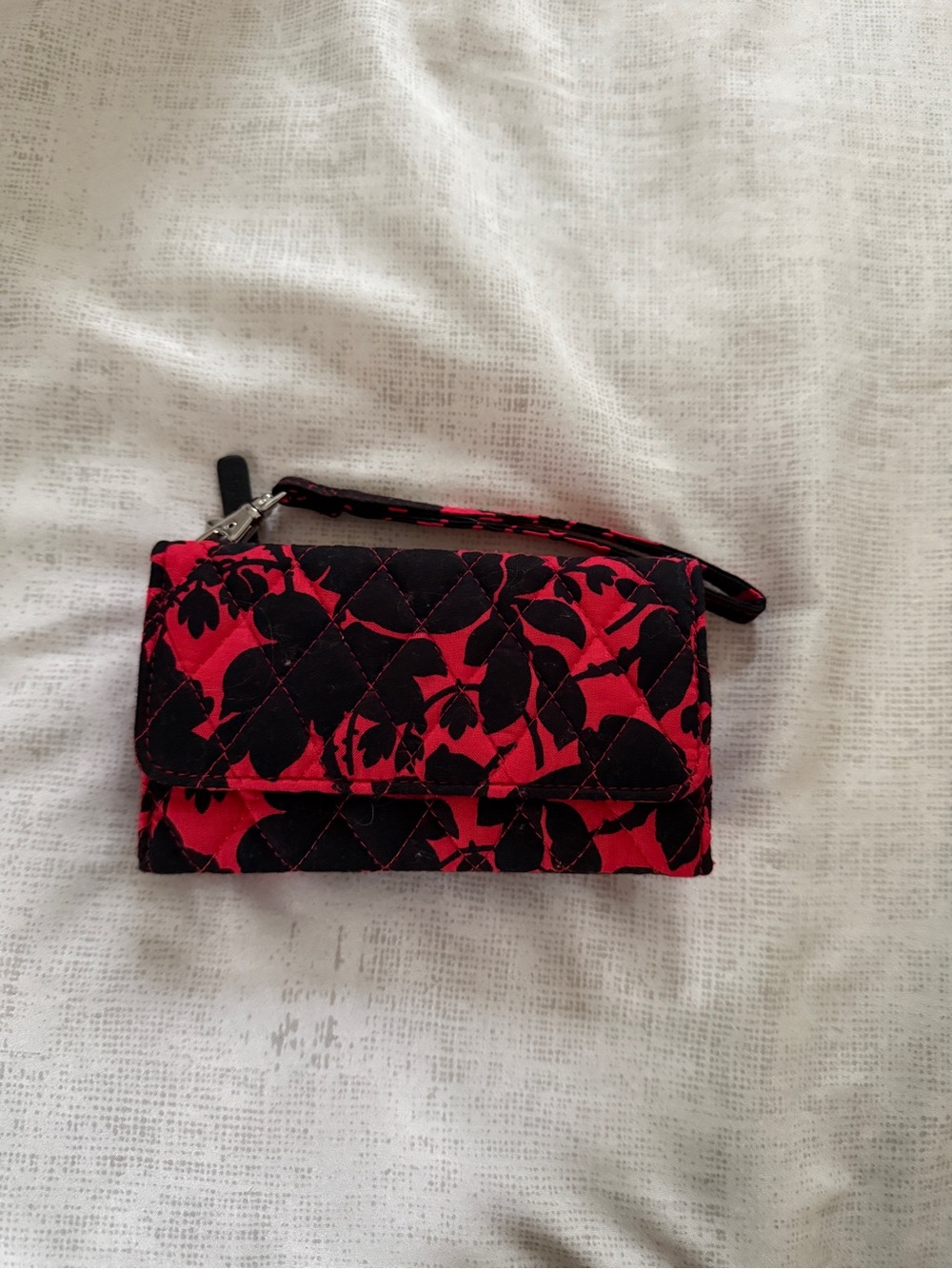 Vera Bradley Black & Red Quilted Floral Wristlet
